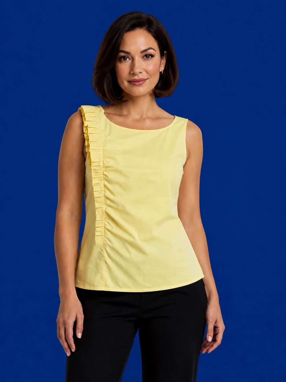 Butter yellow cotton trendy Cynthia Steffe Women's Sz 4 Blouse Top ruffle layers